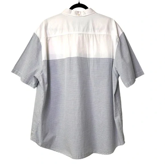 Tommy Bahama Men’s XXL Cotton White & Blue Striped Button Down Short Sleeve - Picture 2 of 6